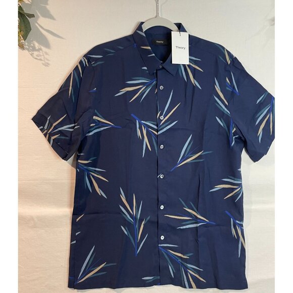 Theory Irving SS Space Multi Stem Print Shirt Men's Size L - Picture 5 of 11